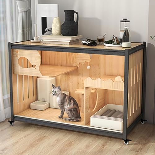 Katzengehege für den Innenbereich, Kätzchen-Laufstall Cat Catio Katzenhaus, großes Katzenhaus aus Holz für draußen/innen, geschlossene Katzenkäfige mit mehreren Funktionen, Fluchttüren und R von CHEMYO