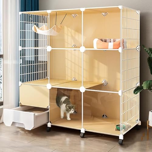 Katzengehege für den Innenbereich, Katzenhütte, Katzenlaufstall für Hauskatzen, Haustierkäfig, DIY-Katzengehege, großer Laufstall, abnehmbarer Metalldraht, großer Übungsplatz, ideal für 1–2 von CHEMYO