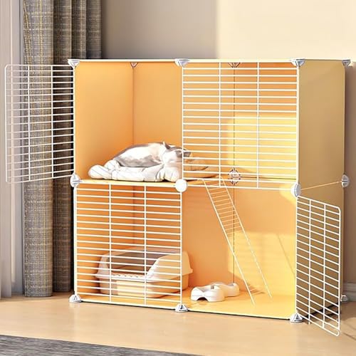 Katzenkäfig, DIY-Katzenlaufstall, Katzenhütten für Hauskatzen, mit Katzentoilette und Katzenhängematte, zusammenklappbarer Haustierkäfig, Katzenhaus, Übungsort, ideal für 1–2 Katzen, Frettch von CHEMYO