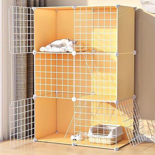 Katzenkäfig, DIY-Katzenlaufstall, Katzenhütten für Hauskatzen, mit Katzentoilette und Katzenhängematte, zusammenklappbarer Haustierkäfig, Katzenhaus, Übungsort, ideal für 1–2 Katzen, Frettch von CHEMYO