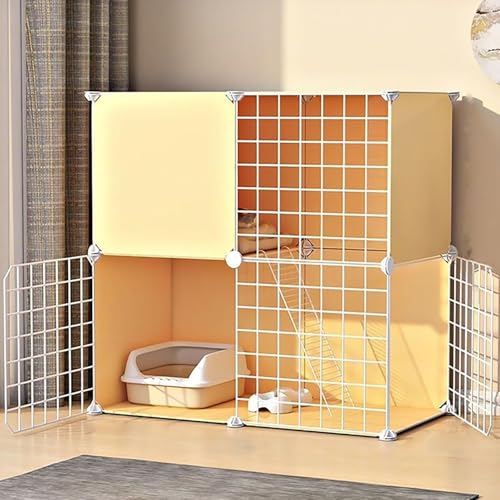 Katzenkäfig, DIY-Katzenlaufstall, Katzenhütten für Hauskatzen, mit Katzentoilette und Katzenhängematte, zusammenklappbarer Haustierkäfig, Katzenhaus, Übungsort, ideal für 1–2 Katzen, Frettch von CHEMYO