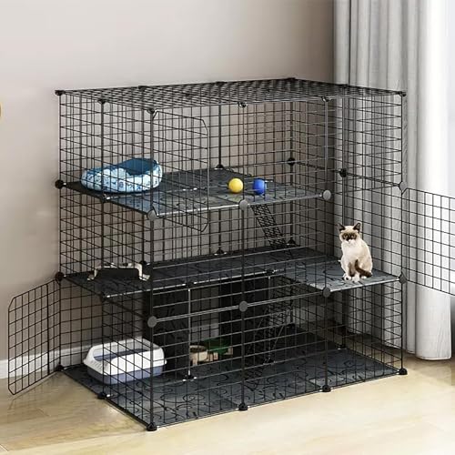 Katzenkäfig, Katzengehege, DIY-Katzenkäfig aus Metall mit Katzenhängematte und Katzenkletterleiter, faltbar und zerlegbar, leicht zu tragen, für drinnen und draußen geeignet (Größe: 111 x 74 von CHEMYO