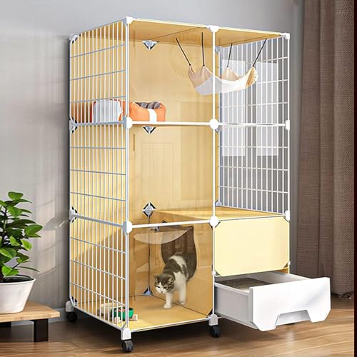 Katzenkäfig, Katzenhauskäfig, Katzenfalle, große Katzenkäfige für den Innenbereich mit Katzentoilette – großer Katzenlaufstall für Katzen (Größe: 77 x 47 x 112 cm) von CHEMYO