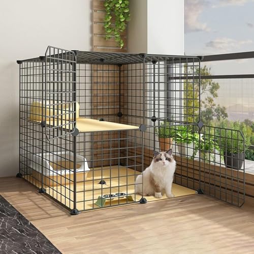 Katzenkäfig, Katzenkäfige für Innenkatzen, Katzenlaufstall, Katzen-Außengehege, DIY-Katzenlaufstall, Metallhütte mit Plattformmatte für 1–2 Katzen, Frettchen, Chinchilla, Kaninchen, Kleintie von CHEMYO