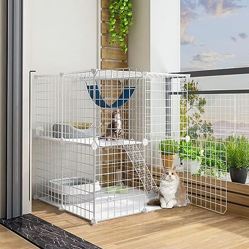 Katzenkäfig, groß, DIY-Haustierhaus für den Innenbereich, kleines Tierhaus, abnehmbarer Katzenkäfig, mehrere, passend für 1–2 Katzen, weiß (Größe: 75 x 75 x 73 cm) von CHEMYO