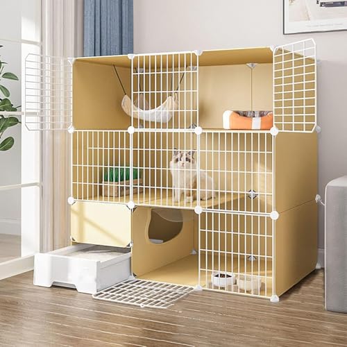 Katzenkäfig – Chinchilla-Käfig, Kaninchenkäfig, für den Innenbereich, groß, mit Katzentoilette, DIY-Katzenlaufstall, abnehmbarer Metalldraht, Kätzchenhütten, Kiste, Kleintierkäfig für Hausti von CHEMYO