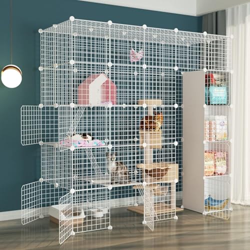 Katzenkäfig – Katzenkäfige für den Innenbereich, groß, Haustierkäfige für Katzen, DIY-Metalldrahtgitterkäfig, Metallnetz, Übungshof, Zaunkäfig mit Tür und Aufbewahrungsbox für kleine Haustie von CHEMYO