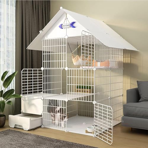 Katzenkäfig – Katzenlaufstall, Frettchenkäfig mit Tür und geschlossener Katzentoilette, DIY-Laufstall für Haustiere, Katzenkäfig, Käfig, Zwinger, Faltbarer Zaun, Hofbarriere für kleine Haus von CHEMYO