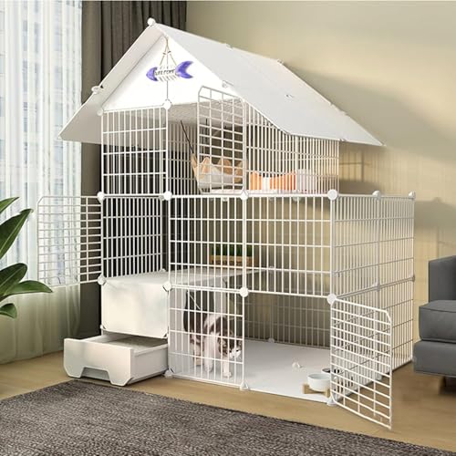 Katzenkäfig – Katzenlaufstall, Frettchenkäfig mit Tür und geschlossener Katzentoilette, DIY-Laufstall für Haustiere, Katzenkäfig, Käfig, Zwinger, Faltbarer Zaun, Hofbarriere für kleine Haus von CHEMYO