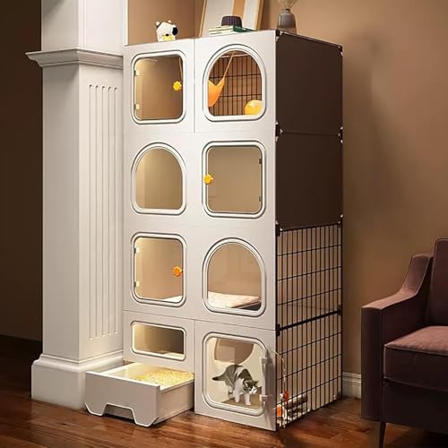 Katzenkäfig für den Innenbereich, Katzengehege, Katzenkäfig, ausziehbare Katzentoilette mit Katzentoilette, tragbar, einfach zu montieren, für 1–2 Katzen, Frettchen, Chinchilla, Kaninchen, K von CHEMYO