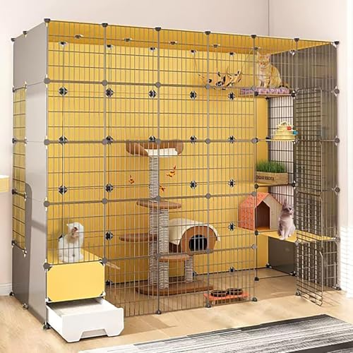 Katzenkäfig für den Innenbereich, Katzengehege, abnehmbare Metallhütte, DIY-Katzenkäfig aus Metall mit geschlossener Katzentoilette mit Plattform, großer Übungsort, ideal für 1–2 Katzen, Has von CHEMYO