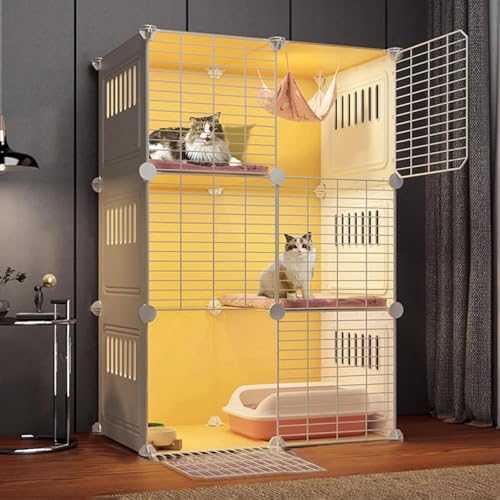 Katzenkäfig für den Innenbereich, Katzengehege, geschlossene Katzentoilette, Katzenvilla, großer Katzenspielbereich mit Katzentür, für 1–2 Katzen, Frettchen, Chinchilla, Kaninchen, Kleintier von CHEMYO