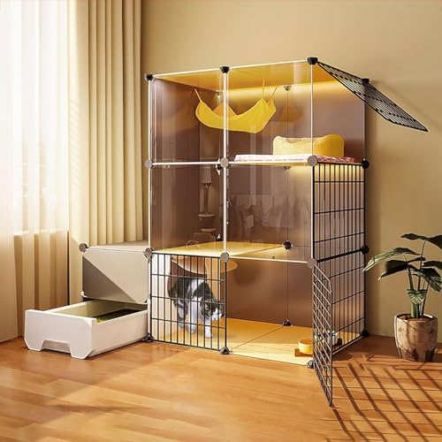 Katzenkäfig für den Innenbereich, Katzengehege mit Katzentoilette, Kätzchenkäfig, DIY-Laufstall für Haustiere, Katzenhaus, abnehmbare Zwinger aus Metalldraht, großer Übungsort, ideal für 1– von CHEMYO