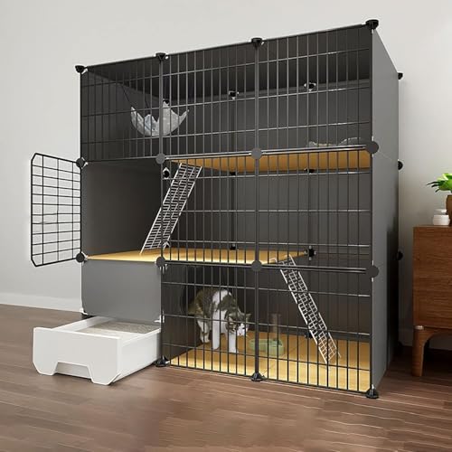 Katzenkäfig für den Innenbereich mit Katzentoilette, Katzengehege, DIY-Katzenhaus, abnehmbarer Metalldraht-Kätzchenkäfig, Katzenzaun, Kleintierkäfige für Katzen, großer Übungsplatz (Größe: S von CHEMYO