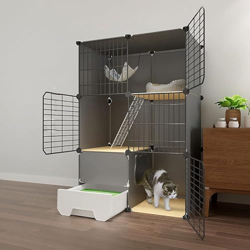 Katzenkäfig für den Innenbereich mit Katzentoilette, Katzengehege, DIY-Katzenhaus, abnehmbarer Metalldraht-Kätzchenkäfig, Katzenzaun, Kleintierkäfige für Katzen, großer Übungsplatz (Größe: S von CHEMYO