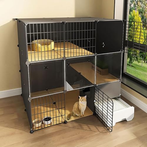 Katzenkäfig mit Katzentoilette, Katzenkäfige für den Innenbereich, 2/3-stöckiger Katzenkäfig, Katzenlaufstall, Katzengehege, Kleintierkäfig, Hundekäfig, Übungsort, ideal für 1–3 Katzen (Farb von CHEMYO