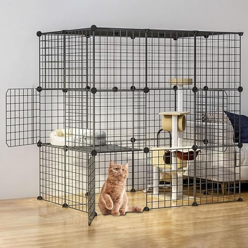 Katzenkäfige für den Innenbereich, Katzengehege – DIY-Laufstall für Haustiere, Haustierkäfige für Katzen, Metallgehege mit Tür für kleine Haustiere, Kaninchen, Igel, Katzen, Meerschweinchen von CHEMYO