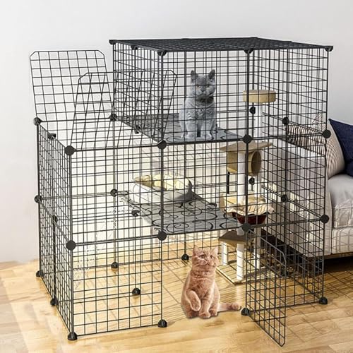 Katzenkäfige für den Innenbereich, Katzengehege – DIY-Laufstall für Haustiere, Haustierkäfige für Katzen, Metallgehege mit Tür für kleine Haustiere, Kaninchen, Igel, Katzen, Meerschweinchen von CHEMYO