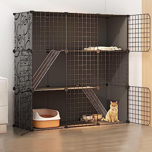 Katzenkäfige für den Innenbereich, groß, Katzengehege, Katzenschrank, halbgeschlossener Katzenkäfig, DIY-Katzenlaufstall, Haustierzaun für den Innenbereich, mit Katzennest + Katzenhängematte von CHEMYO