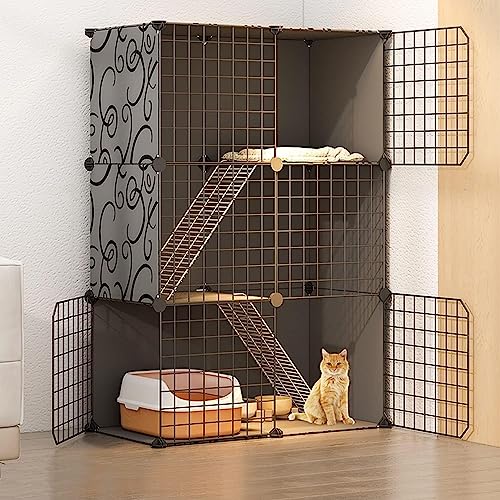 Katzenkäfige für den Innenbereich, groß, Katzengehege, Katzenschrank, halbgeschlossener Katzenkäfig, DIY-Katzenlaufstall, Haustierzaun für den Innenbereich, mit Katzennest + Katzenhängematte von CHEMYO