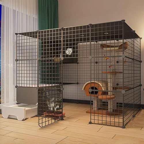 Katzenkäfige für drinnen, Katzenhütten für Hauskatzen, DIY-Laufstall für Katzen aus Metall mit Katzentoilette, Katzenkäfige für Kätzchen, Welpen, Häschen, Übung für 1–3 Katzen (Farbe: A, Grö von CHEMYO