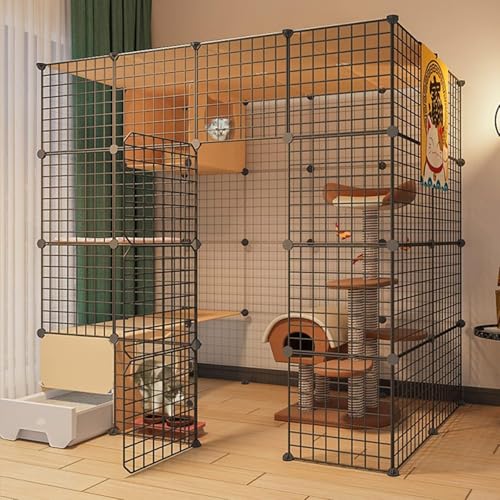 Katzenlaufstall, Katzenkäfig, Katzenkäfige für den Innenbereich mit Tür und geschlossener Katzentoilette, DIY-Haustier-Laufstall, Kleintierkäfig für Kätzchen, Meerschweinchen, Hasen und Chin von CHEMYO