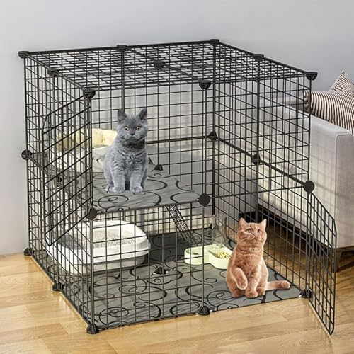 Katzenlaufstall – Katzenkäfige für den Innenbereich, DIY-Laufstall für Haustiere, Metallgehege mit Tür für kleine Haustiere, Kaninchen, Igel, Katzen, Meerschweinchen, inklusive Hammer, Pane von CHEMYO