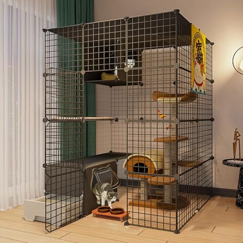 Katzenlaufstall – Katzenkäfige für den Innenbereich, Katzenstall mit Tür und geschlossener Katzentoilette, DIY-Laufstall für Haustiere, Kleintierkäfig für Kätzchen, Meerschweinchen, Hasen un von CHEMYO