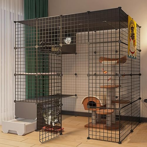 Katzenlaufstall – Katzenkäfige für den Innenbereich, Katzenstall mit Tür und geschlossener Katzentoilette, DIY-Laufstall für Haustiere, Kleintierkäfig für Kätzchen, Meerschweinchen, Hasen un von CHEMYO