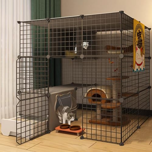 Katzenlaufstall – Katzenkäfige für den Innenbereich, Katzenstall mit Tür und geschlossener Katzentoilette, DIY-Laufstall für Haustiere, Kleintierkäfig für Kätzchen, Meerschweinchen, Hasen un von CHEMYO