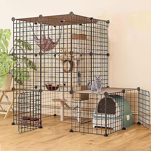 Laufgitter für Kleintiere, Katzenlaufstall – Frettchenkäfig für den Innenbereich, DIY-Katzenlaufstall, abnehmbare Katzenkiste, ideal für 1–4 Katzen (Größe: 111 x 75 x 109 cm-A) von CHEMYO