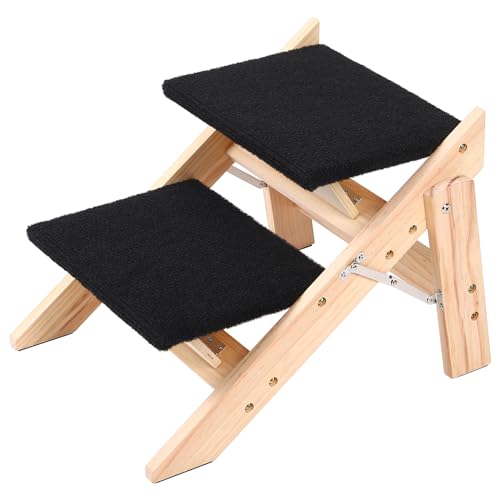 CHENDY Holz Haustiertreppe Hunderampe Hundetreppe für Bett Großer Hund, 2 in 1 Faltbare Holz Hundetreppe mit Anti-Rutsch-Pads (2-Stufen) von CHENDY