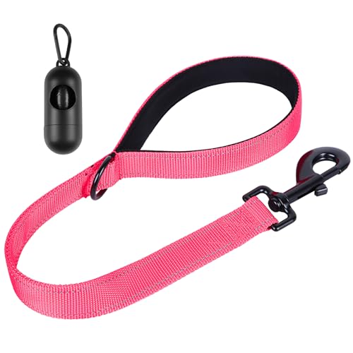 Hundeleine, kurze Hundeleine, Leinen für große Hunderassen, gepolsterter Griff, reflektierende Trainingsleine, perfekt für mittelgroße bis große Hunde (61 cm, Rosa) von CHENEDY