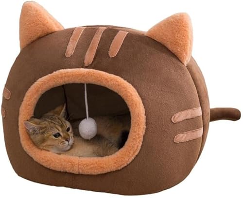 CHENGDAN Pet Warm House Weiches Kristallvlies Abnehmbare Höhle mit Plüsch Hängespielzeug für Katze Schlummerfunktion Schlafen (B) von CHENGDAN