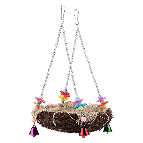 CHENGGONG Vogel Rattan Nest, Rattan Käfig Hängematte Vogel Schaukelnest Spielzeug mit Glocken, Tiere für Haustiere Vögel Papageien Large von CHENGGONG