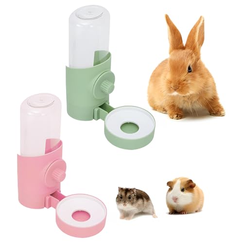 Kaninchen Automatischer Wasserspender, 2 Stück 500ml Hängend Haustier Wasserspender Haustier Trinkflasche für Hamster Kaninchen Chinchilla Igel Eichhörnchen Kleintiere (Rosa, Grün, 20,5 * 15 * 8,3cm) von CHENKEE