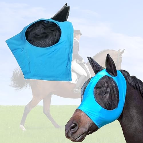 CHENNAN Anti Fliegen Pferdemaske, Elastizität Horse Fly Mask, Riding Pferdefliegenmaske, Fliegenmaske mit Ohrenschutz Einfaches Anlegen Für UV-Schutz, Schutz vor Stechmücken, Fliegen und Wanzen (Blau) von CHENNAN