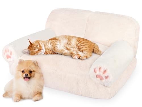 CHENOVE Haustier-Couch-Bett für Katzen und Hunde, flauschige Katzenbetten für Indoor-Katzen mit skartchbarer Armlehne und wasserabweisendem Futter, Hundebetten für kleine Hunde und Katzen bis zu 11,3 von CHENOVE