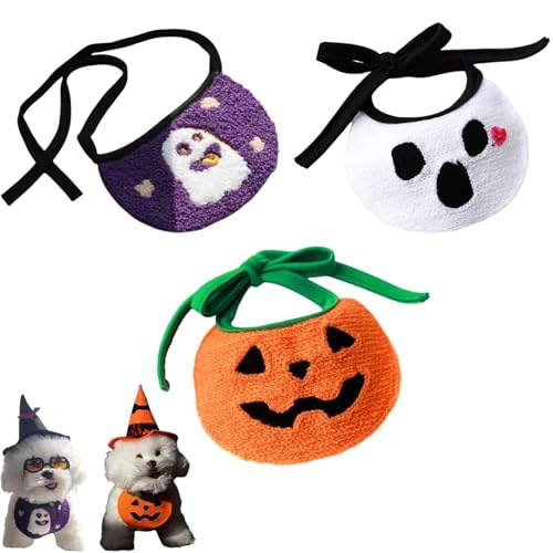 3 Stück Halloween Dog Bandanas, Halloween Hundehalstücher, Halloween Kürbis Geist Hund Halstuch, Einstellbare Hundehalstuch, Herbst Haustier-Bandanas, Halloween Halstuch für Hunde von CHENRI