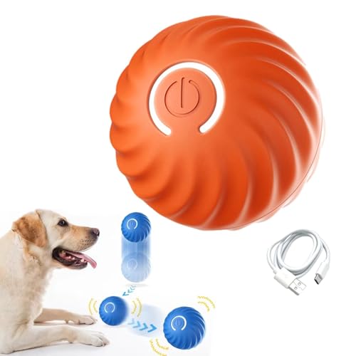 Automatic smart teasing dog ball that can't be bitten, Interaktives Hunde Ball Spielzeug, Strapazierfähiger Automatisch Rollender Ball, Hunde Ball Spielzeug mit 2 Modi für Katzen, Hunde (Orange) von CHENRI