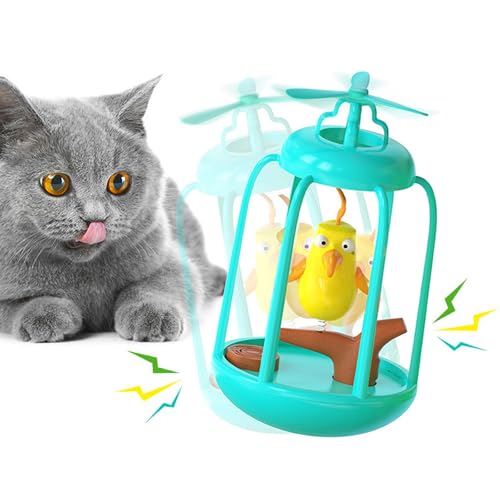 Bird in Cage Cat Toy, Vogel im Käfig Katzenspielzeug, Vogelkäfig Katzenspielzeug, Katzenspielzeug Vogel, Interaktives Katzenspielzeug Flapping Bird, Quietschendes Katzenspielzeug für Katzen (Blau) von CHENRI