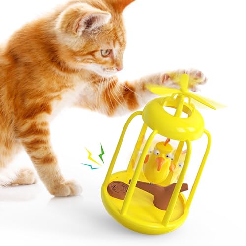 Bird in Cage Cat Toy, Vogel im Käfig Katzenspielzeug, Vogelkäfig Katzenspielzeug, Katzenspielzeug Vogel, Interaktives Katzenspielzeug Flapping Bird, Quietschendes Katzenspielzeug für Katzen (Gelb) von CHENRI