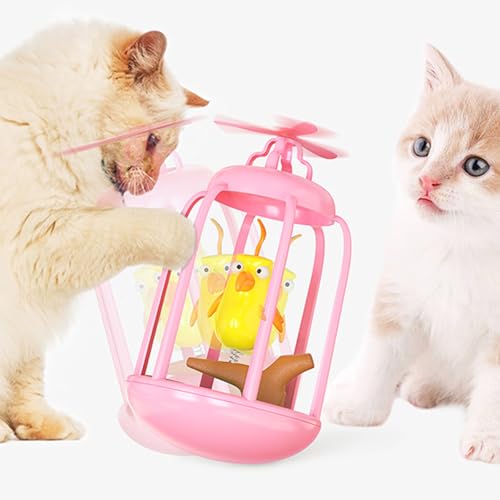 Bird in Cage Cat Toy, Vogel im Käfig Katzenspielzeug, Vogelkäfig Katzenspielzeug, Katzenspielzeug Vogel, Interaktives Katzenspielzeug Flapping Bird, Quietschendes Katzenspielzeug für Katzen (Rosa) von CHENRI