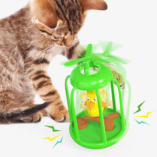 Bird in Cage Cat Toy, Vogel im Käfig Katzenspielzeug, Vogelkäfig Katzenspielzeug, Katzenspielzeug Vogel, Interaktives Katzenspielzeug Flapping Bird, Quietschendes Katzenspielzeug für Katzen (Grün) von CHENRI