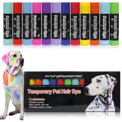 CHENRI 12 Color Pet Hair Dye Pens, Hundehaarfärbemittel, Abwaschbare Temporäre Tierhaarfärbestifte für Hunde, Haustier-Fellmarkierungsstifte, Färbestifte für Hunde, Katzen und alle Haustiere von CHENRI