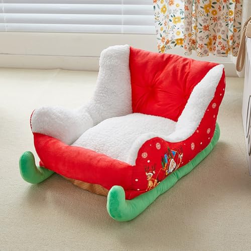 CHENRI Christmas Dog Bed, Weihnachten Hundebett, Weihnachten Schlitten Hundebett, Rote Weihnachten Katzenbett, Weich Plüsch Weihnachten Haustierbett Hundesofa für kleine, mittlere und große Hunde von CHENRI