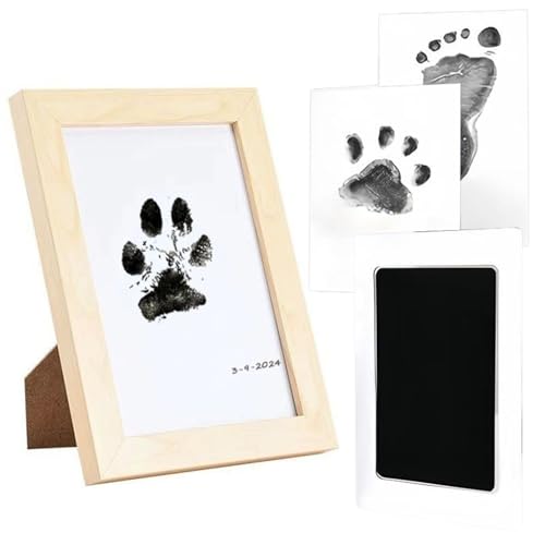 CHENRI DIY Haustier-Pfotenabdruck Erinnerungsrahmen, Pfotenabdruck Set Hund Katze, Lustige Fussabdruck Set ohne Tinte, Handabdruck und Fußabdruck Set Geschenk für Haustiere Besitzer (Holz) von CHENRI