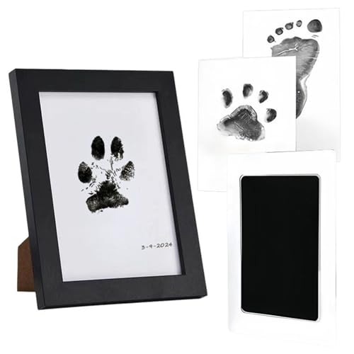 CHENRI DIY Haustier-Pfotenabdruck Erinnerungsrahmen, Pfotenabdruck Set Hund Katze, Lustige Fussabdruck Set ohne Tinte, Handabdruck und Fußabdruck Set Geschenk für Haustiere Besitzer (Schwarz) von CHENRI