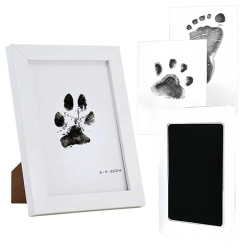 CHENRI DIY Haustier-Pfotenabdruck Erinnerungsrahmen, Pfotenabdruck Set Hund Katze, Lustige Fussabdruck Set ohne Tinte, Handabdruck und Fußabdruck Set Geschenk für Haustiere Besitzer (Weiß) von CHENRI