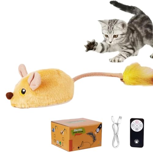 CHENRI Interactive Cat Toys, Interaktives Katzenspielzeug Maus, ferngesteuerte Elektrisch Spielmaus mit Federschwanz, Bewegliches automatisches Katzenspielzeug Mäuse, Spielmäuse für Katze (Gelb) von CHENRI